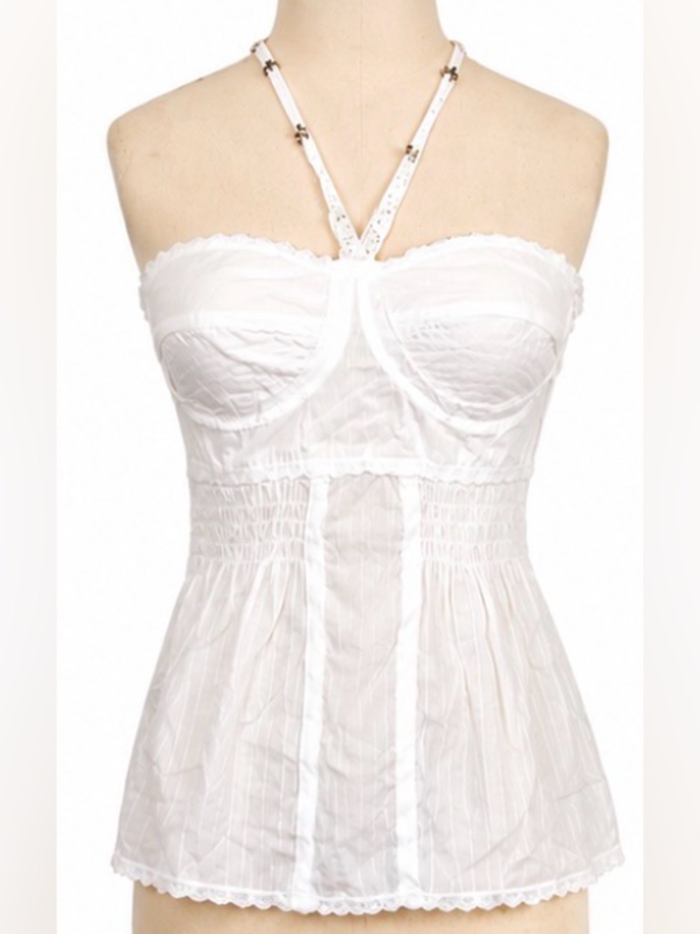 [LaROK] White Cotton Bustier Cami Top Lace Halter Size XS NWT!